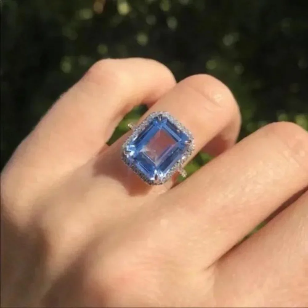 SAPPHIRE 925 STERLING SILVER HALO RING, CUTE RING, SHINY RING. - Picture 2 of 6